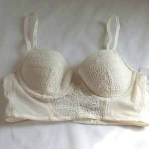 Elegant Cream White Lace Lightly Lined Demi Coverage Long Line Bra 32B